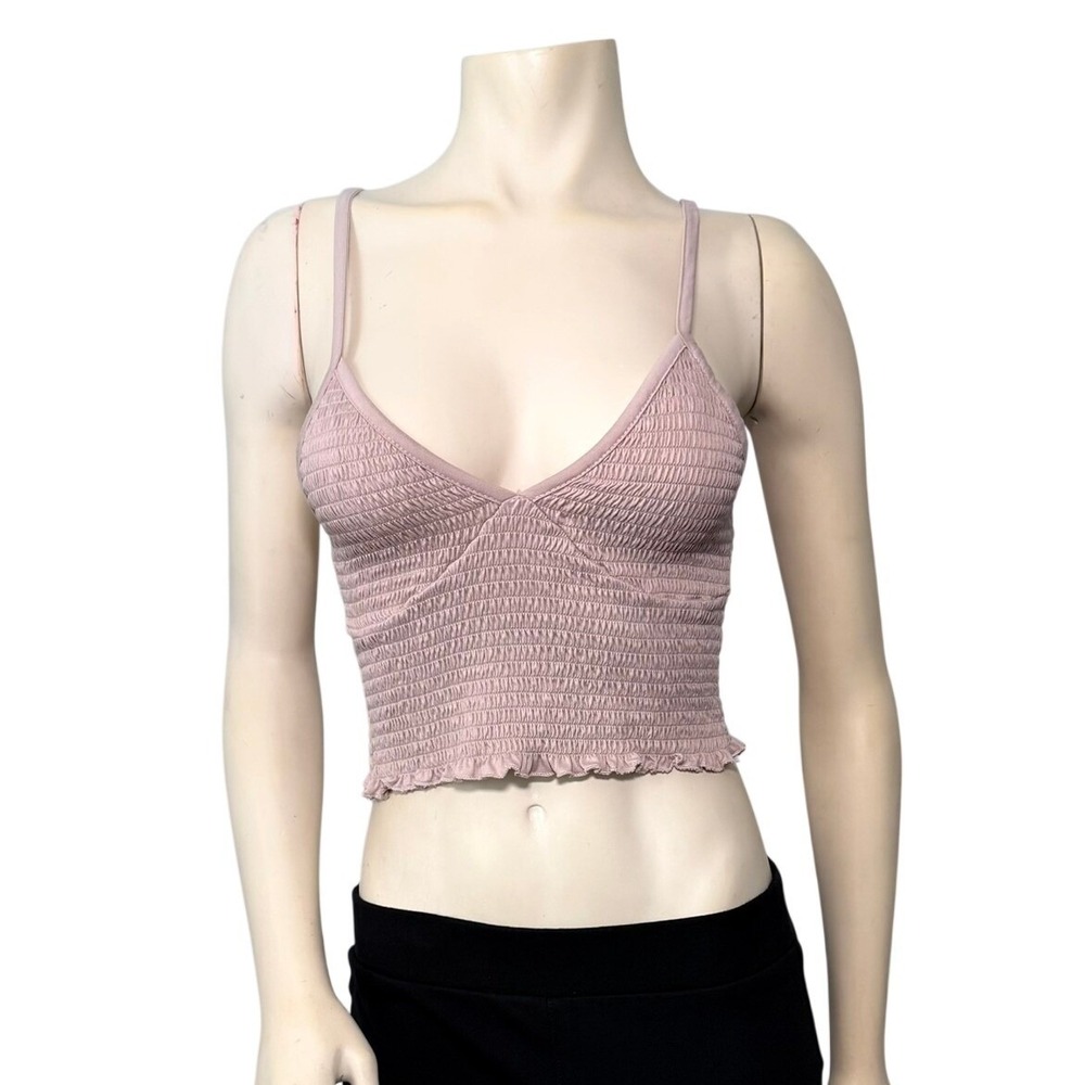 Faded Rose Cami Crop Top Women Large Dusty Rose Excellent Smocked V-Neck Boho